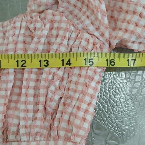 Guess sz S Pink and White Plaid Button-up Short Sleeve Peasant Blouse - Picture 6 of 14